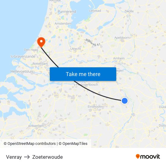 Venray to Zoeterwoude map