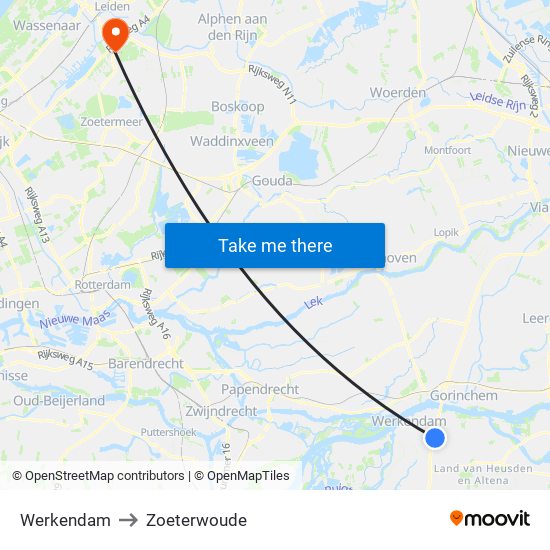 Werkendam to Zoeterwoude map