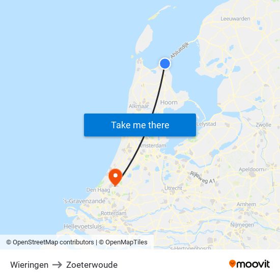 Wieringen to Zoeterwoude map