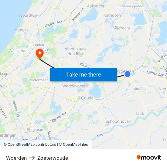 Woerden to Zoeterwoude map