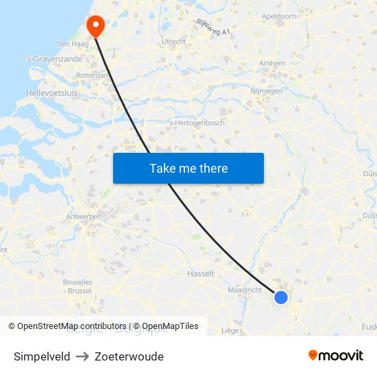 Simpelveld to Zoeterwoude map