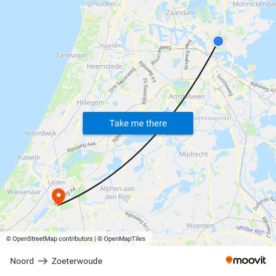 Noord to Zoeterwoude map
