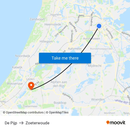 De Pijp to Zoeterwoude map