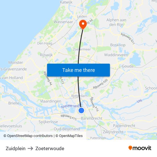 Zuidplein to Zoeterwoude map