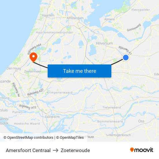 Amersfoort Centraal to Zoeterwoude map