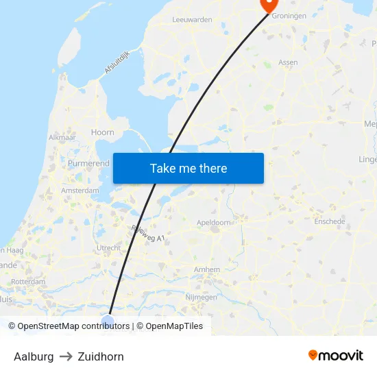 Aalburg to Zuidhorn map