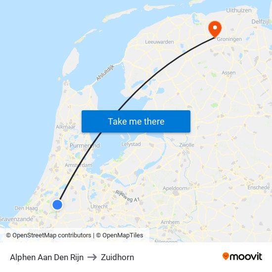 Alphen Aan Den Rijn to Zuidhorn map