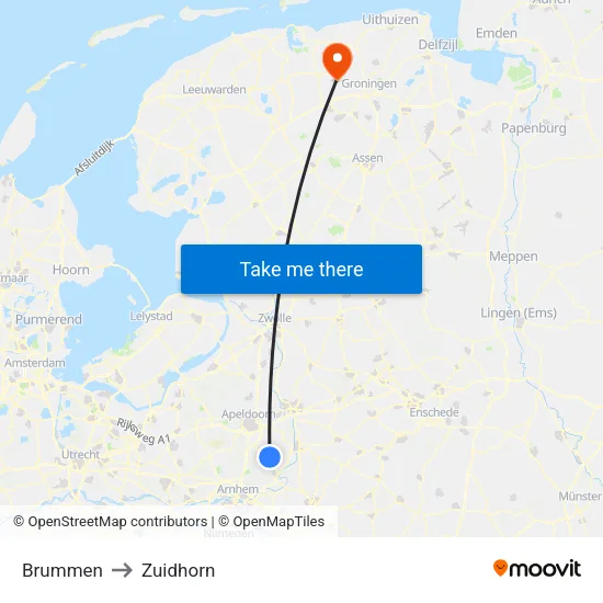 Brummen to Zuidhorn map