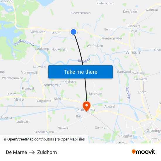 De Marne to Zuidhorn map