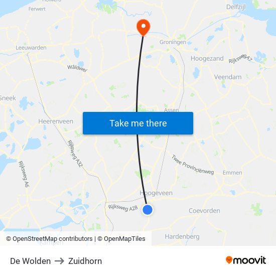 De Wolden to Zuidhorn map