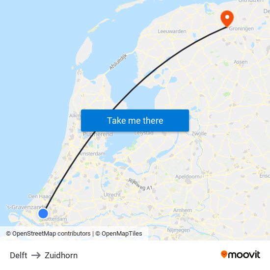 Delft to Zuidhorn map