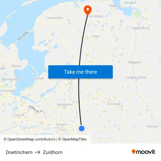 Doetinchem to Zuidhorn map