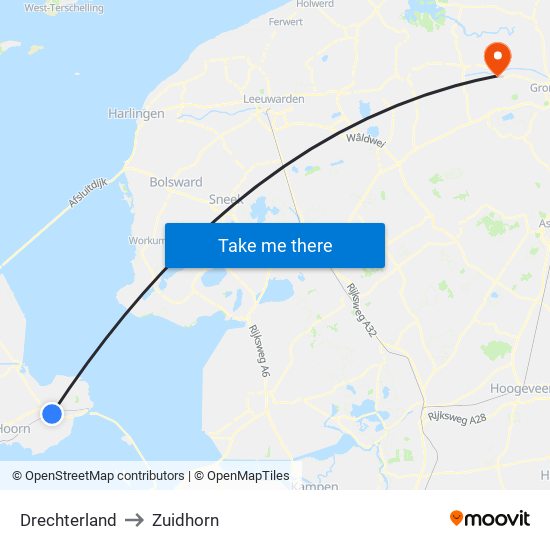 Drechterland to Zuidhorn map