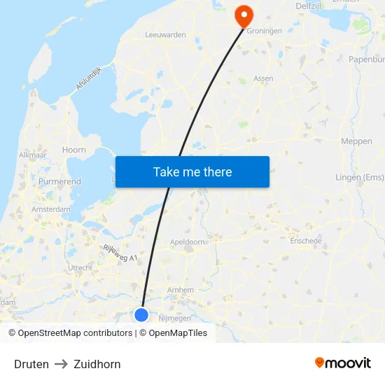 Druten to Zuidhorn map