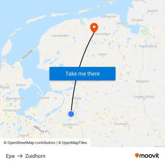 Epe to Zuidhorn map