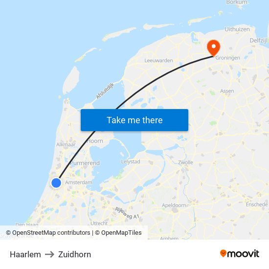Haarlem to Zuidhorn map