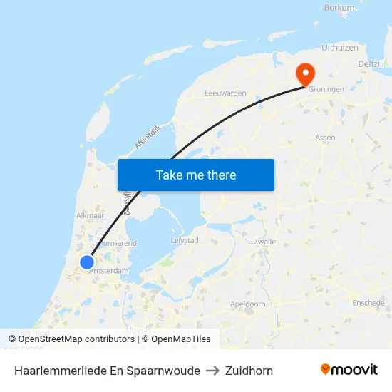 Haarlemmerliede En Spaarnwoude to Zuidhorn map
