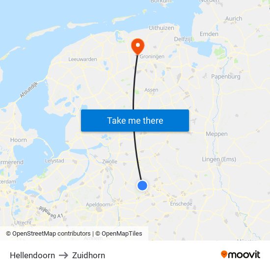 Hellendoorn to Zuidhorn map