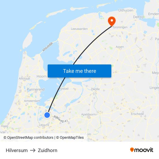 Hilversum to Zuidhorn map