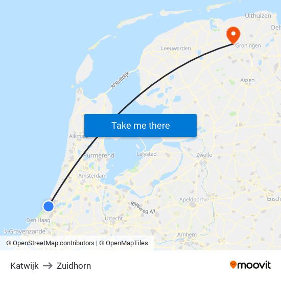 Katwijk to Zuidhorn map