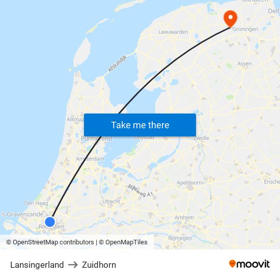 Lansingerland to Zuidhorn map
