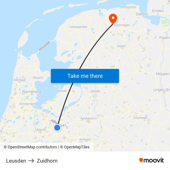 Leusden to Zuidhorn map