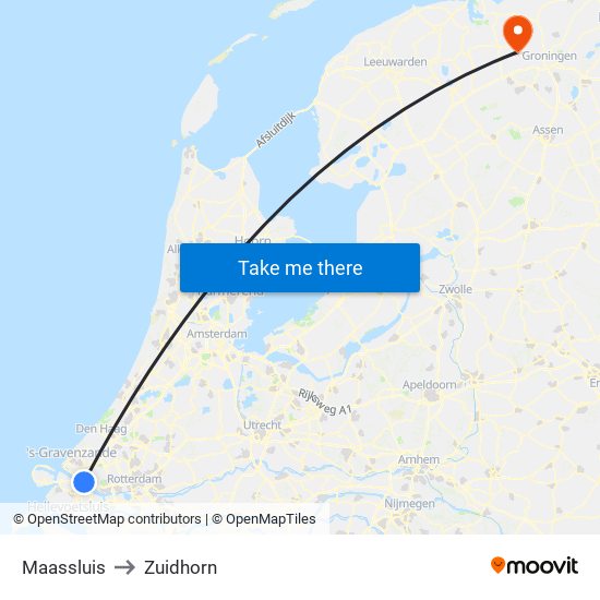 Maassluis to Zuidhorn map