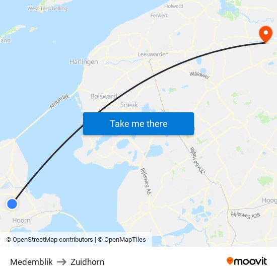 Medemblik to Zuidhorn map