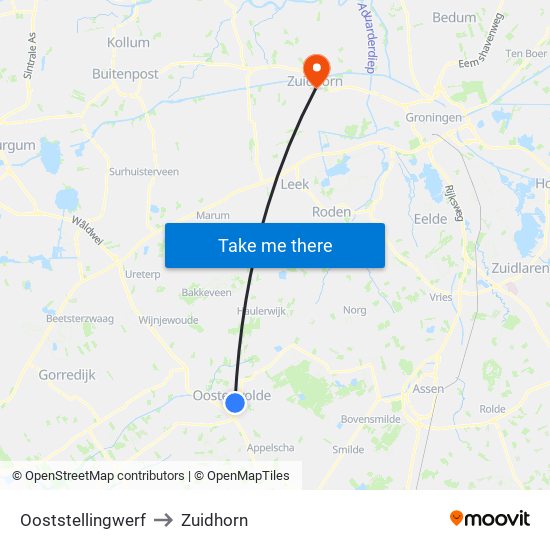 Ooststellingwerf to Zuidhorn map