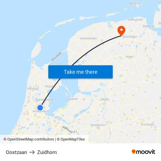 Oostzaan to Zuidhorn map