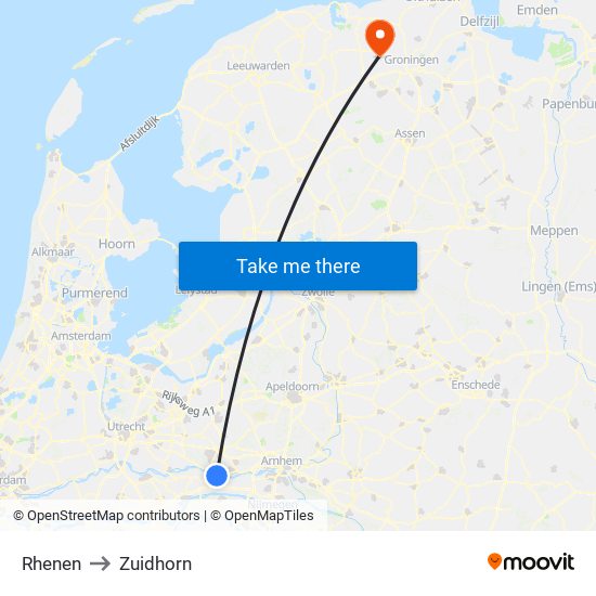 Rhenen to Zuidhorn map