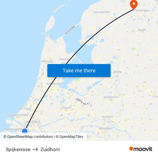 Spijkenisse to Zuidhorn map