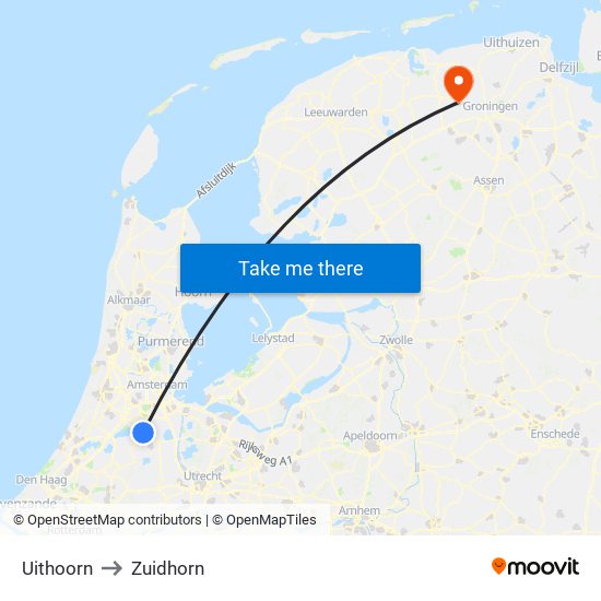 Uithoorn to Zuidhorn map