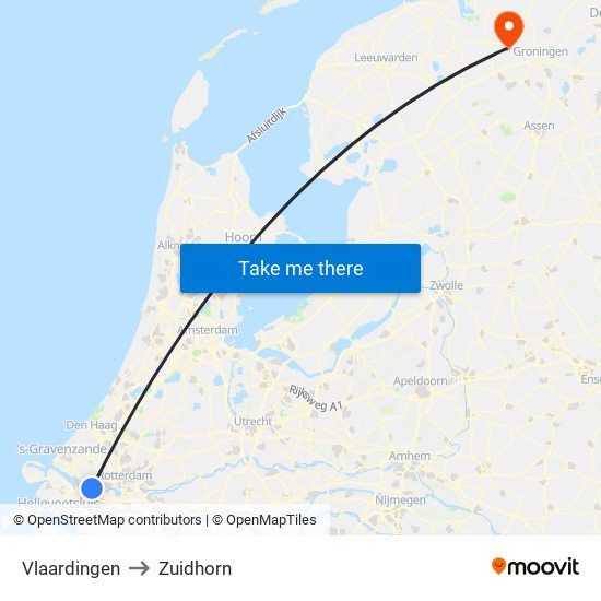 Vlaardingen to Zuidhorn map