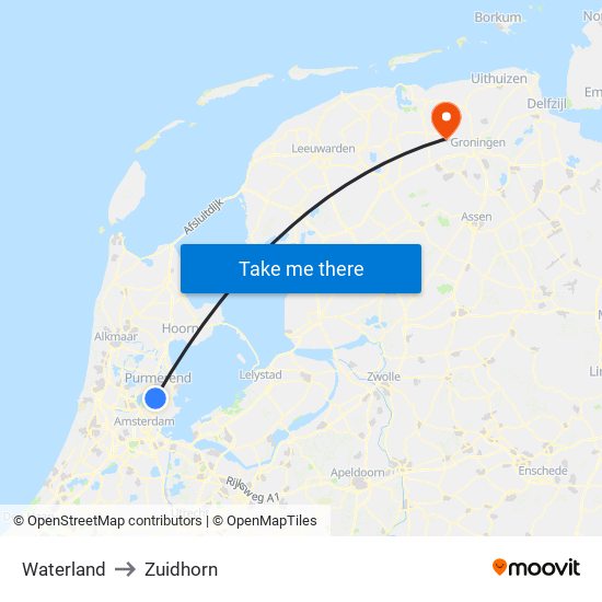 Waterland to Zuidhorn map