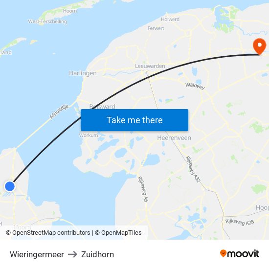 Wieringermeer to Zuidhorn map