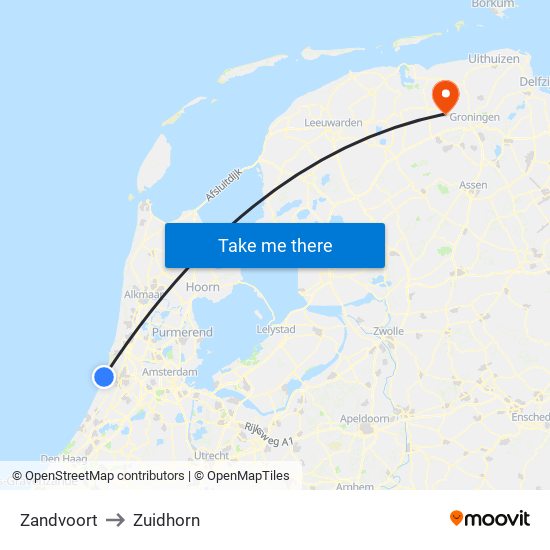 Zandvoort to Zuidhorn map