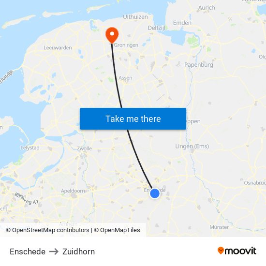 Enschede to Zuidhorn map