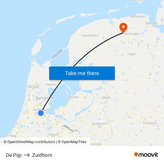 De Pijp to Zuidhorn map