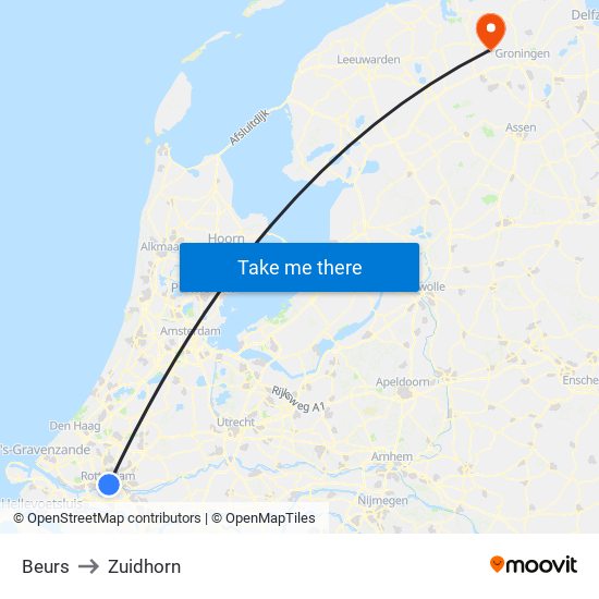 Beurs to Zuidhorn map