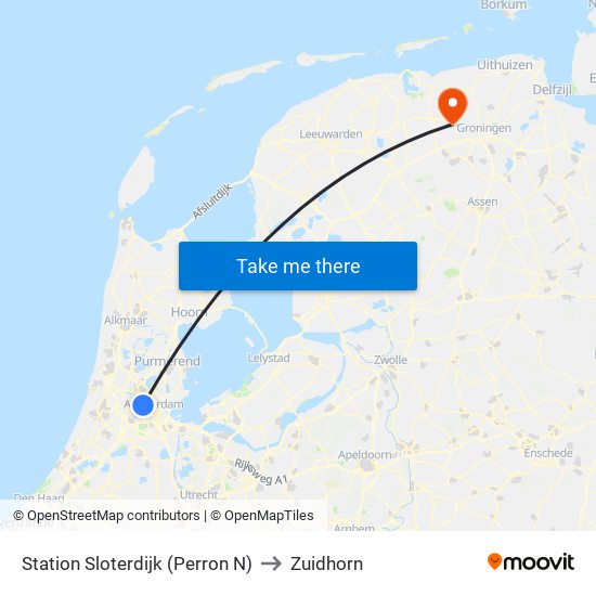 Station Sloterdijk (Perron N) to Zuidhorn map