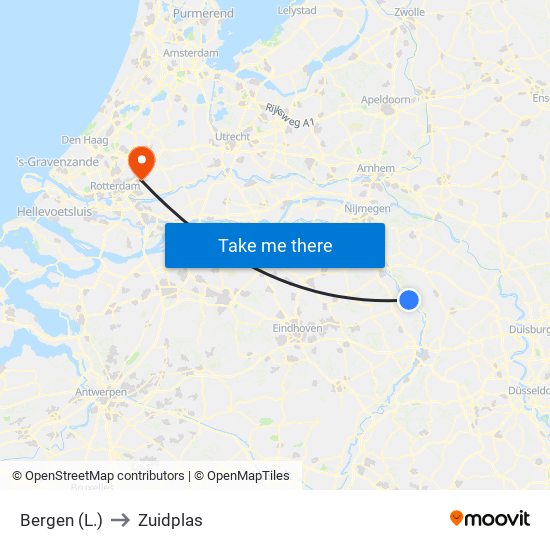 Bergen (L.) to Zuidplas map