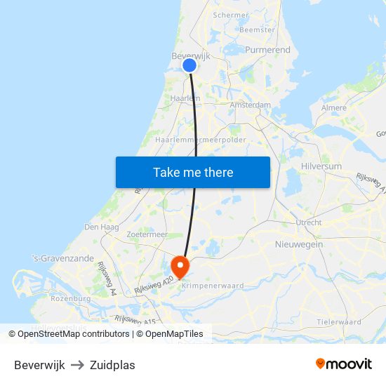 Beverwijk to Zuidplas map
