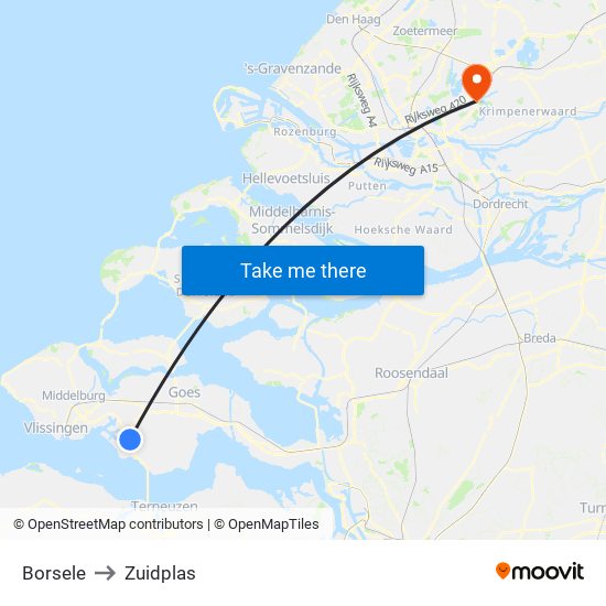 Borsele to Zuidplas map