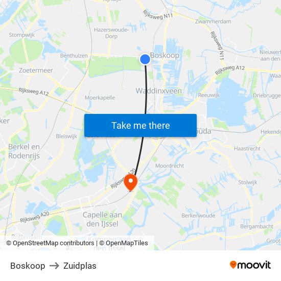 Boskoop to Zuidplas map