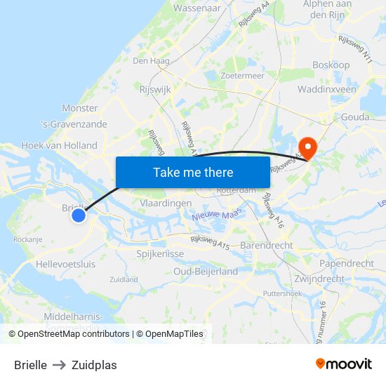 Brielle to Zuidplas map