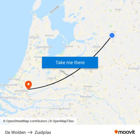 De Wolden to Zuidplas map