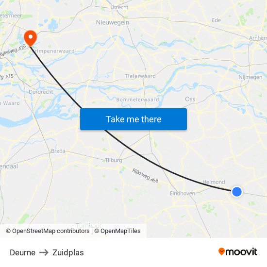 Deurne to Zuidplas map