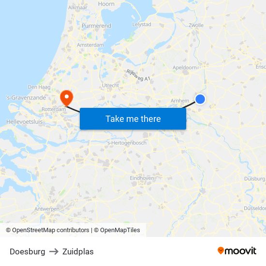 Doesburg to Zuidplas map