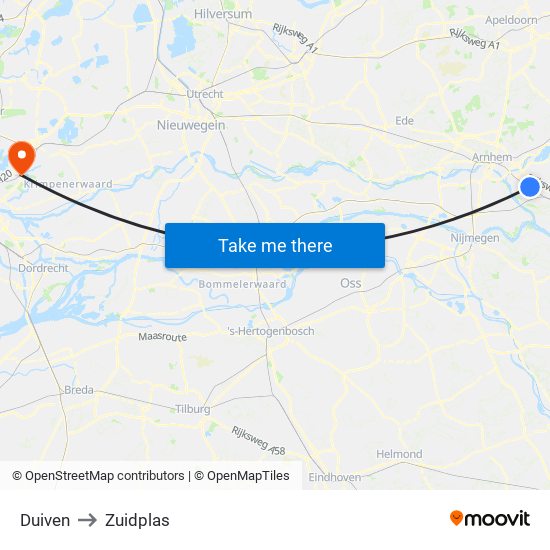 Duiven to Zuidplas map